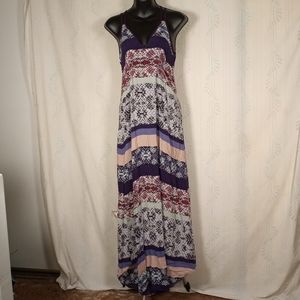 Purple Aqua Boho print racer back maxi dress XS